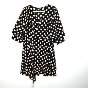 Fashion Nova Black and Cream Polka Dot Dress